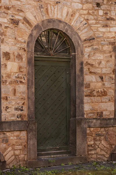 Κλειστή Πράσινη Πόρτα Διακοσμητικά Στοιχεία Γερμανία Φρούριο Ehrenbreitstein — Φωτογραφία Αρχείου