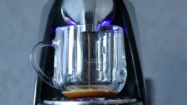 带有胶囊的咖啡机。倒入咖啡浓咖啡 — 图库视频影像
