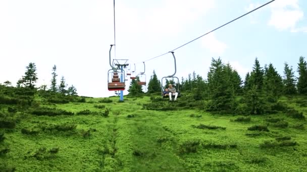 Carpathians Ukraine July 2021 People Ride Cable Car Bright Nature — Stock Video