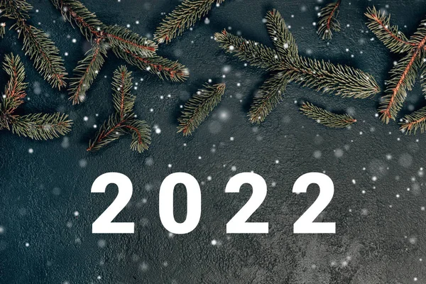 Cadre Créatif Branches Sapin Noël Sur Fond Sombre Avec 2022 — Photo