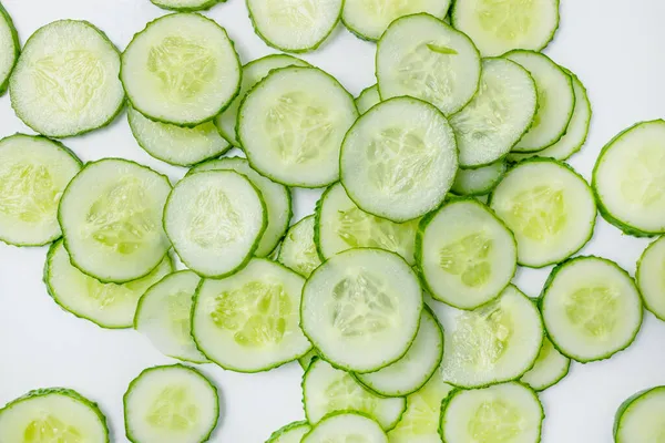 Pepino Fresco Con Muchas Rodajas Redondas Fondo — Foto de Stock