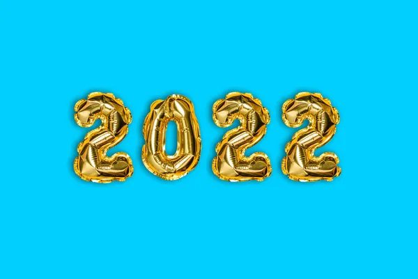 2022 Golden Foil Balloons Decor Christmas Snow Copy Space Blue — Stock Photo, Image