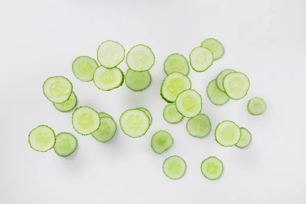 Pepino Fresco Con Muchas Rodajas Redondas Fondo — Foto de Stock