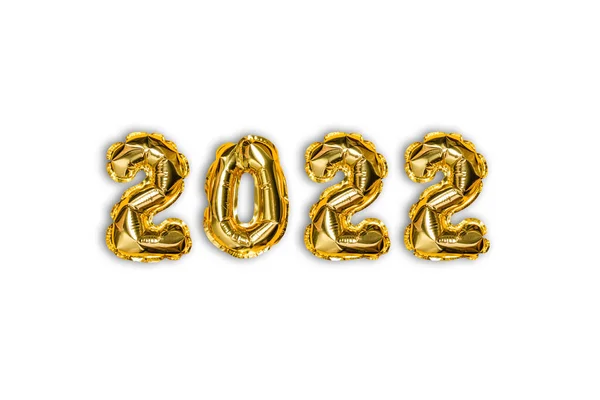 2022 Goldene Folie Urlaub Luftballons Auf Weißem Grund Feier Weihnachts — Stockfoto