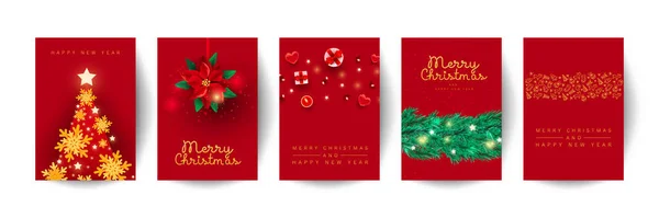 Feliz Natal 2022 Feliz Ano Novo Conjunto Cartões Banner Feriado — Vetor de Stock