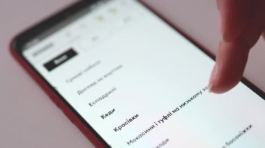 İnternetten akıllı telefon kıyafetleriyle alışveriş yapan bir kadın. Ekran bulanıklaştı.