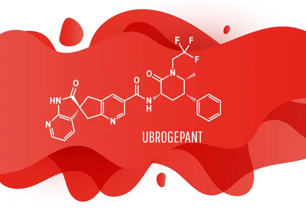 Ubrogepant Ημικρανία Φάρμακο Μοριακή Φόρμουλα Κόκκινο Υγρό Ρευστό Σχήματα Λευκό — Διανυσματικό Αρχείο