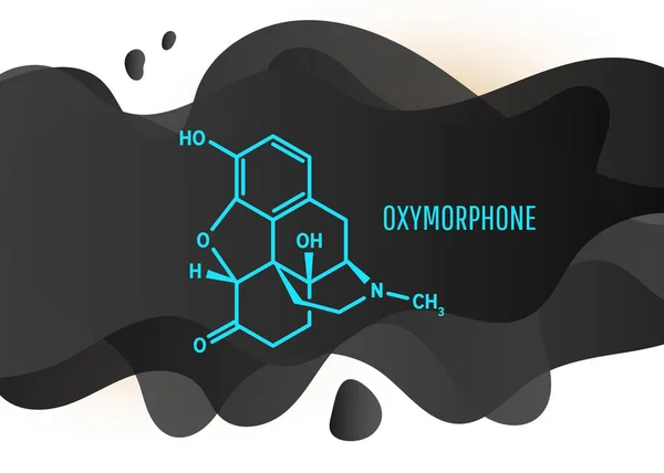 氧化吗啡类止痛药分子 白色背景下黑色液体形状的骨骼肌化学公式 矢量图解 — 图库矢量图片