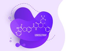 Ubrogepant migren ilacı molekül iskelet kimyasal formülü. Vektör illüstrasyonu