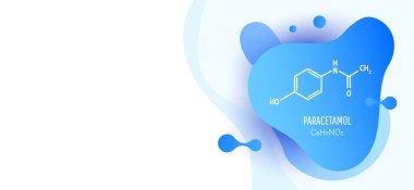 Parasetamol iskelet kimyasal formülü, vektör illüstrasyonu fotokopi uzayı ve beyaz zemin üzerinde sıvı sıvı şekilleri