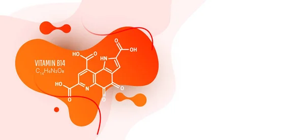 Fórmula Molécula Vitamina B14 Pqq Metoxatina C14H6N2O8 Com Formas Líquidas — Vetor de Stock