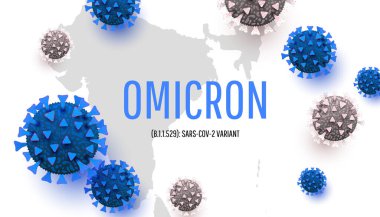 Omicron virüsü, yeni COVID-19 varyant posteri, koronavirüs mikroplu panoramik pankart