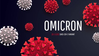 Yeni Coronavirus ya da SARS-CoV-2 varyant Omicron B.1.529 enfeksiyon tıbbi tipografi ve kopyalama alanı ile. Salgın hastalıkların yayılması, semptomlar veya arka plan vektör ilüstrasyonuna karşı bilinçlendirme veya uyarı için yeni resmi isim