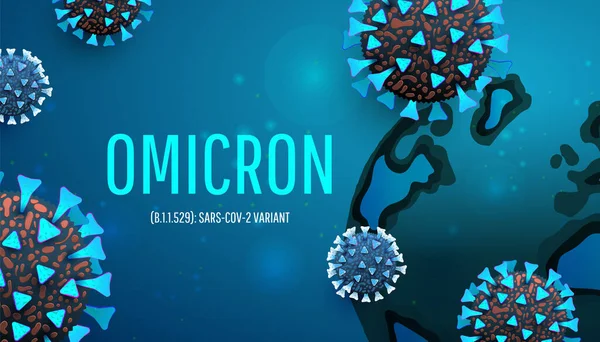 Omicron Virus Nový Plakát Varianty Covid Panoramatický Prapor Koronavirovými Bakteriemi — Stockový vektor