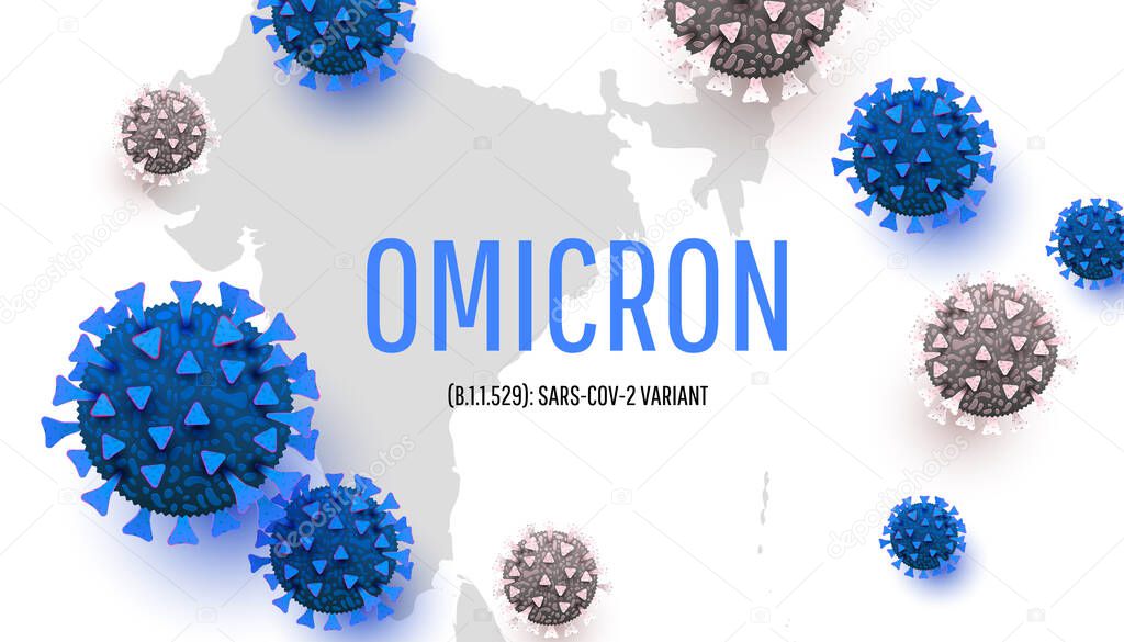 Omicron virus, new COVID-19 variant poster, panoramic banner with coronavirus germs