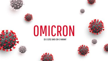Yeni Coronavirus ya da SARS-CoV-2 Varyant Omicron B.1.529 hücre hastalıkları veya metin için yer olan beyaz zemin üzerinde covid-19 bakterisi ile gerçekçi konsept.