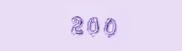Stagnola Molto Peri Colore Palloncino Numero 200 Sfondo Viola Elementi — Foto Stock