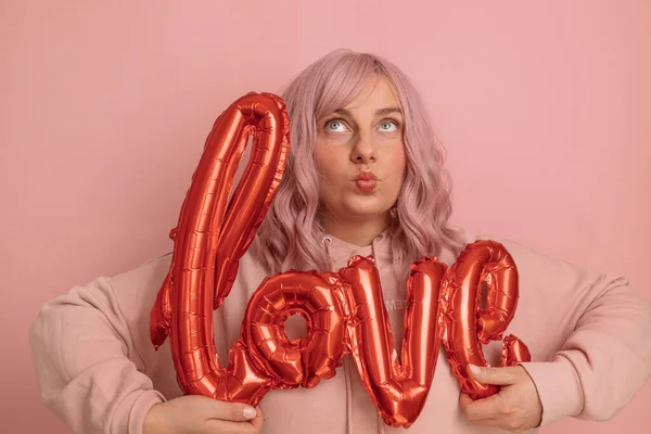 Banner Del Día San Valentín Con Celebración Mujer Bastante Joven — Foto de Stock