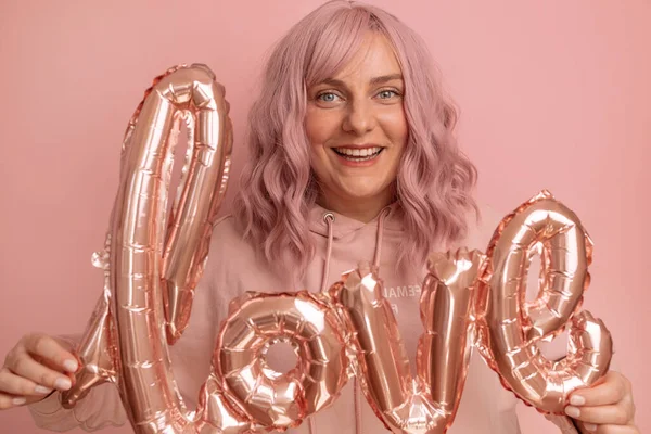 Banner Del Día San Valentín Con Mujer Bastante Joven Años — Foto de Stock