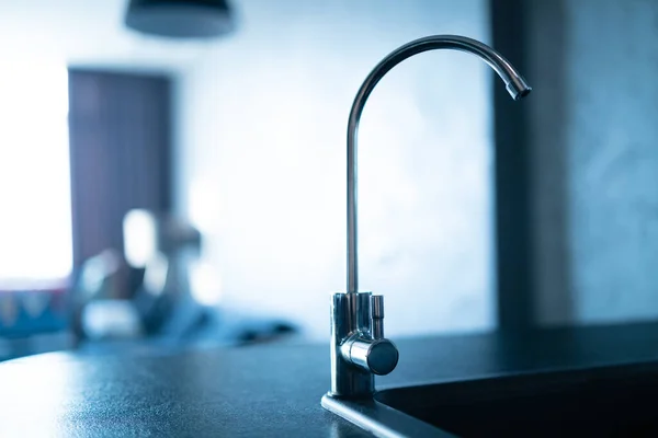 Modern Tap Faucet Sink New Kitchen — Stock Photo, Image