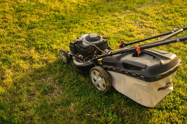 Çim biçme makinesi ve işçi manzarasını kapat