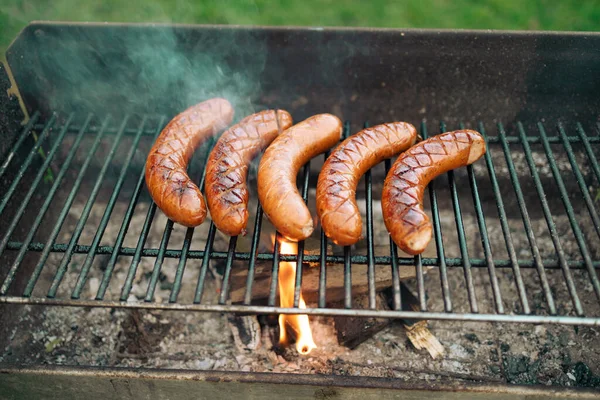 Würstchen Vom Grill Grillen Grill Garten Bayerische Würstchen Hochwertiges Foto — Stockfoto