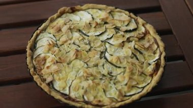 Homemade healthy baking pie with zucchini and cheese. High quality 4k footage