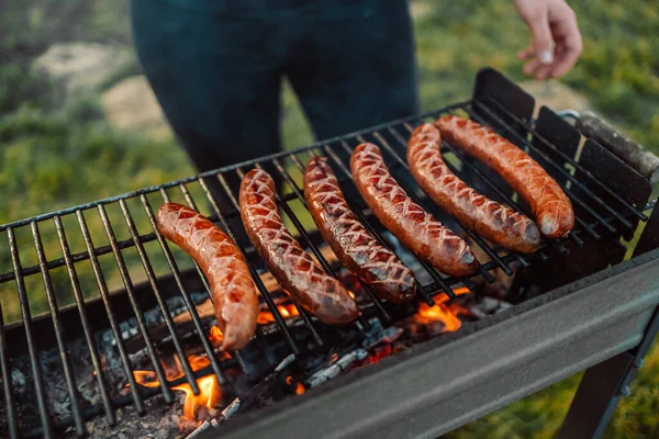 Saucisse Grillée Sur Barbecue Pique Nique Plein Air — Photo
