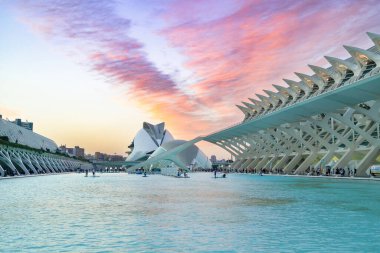 VALENCIA, İspanya - 15 Ekim 2022: Bilim Müzesi, Okyanus Parkı, Planetaryum, Umbrakle Botanik Bahçesi, Sofya Sanat Sarayı ve Agora Merkezi. Bilim ve Sanat Şehri
