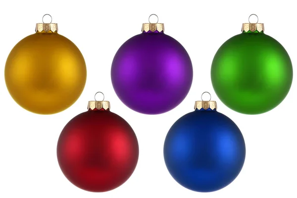 Karácsonyi labdák elszigetelt fehér háttérrel. Boldog új évet baubles bombák izzók színes dekoráció. Sokszínű üveggolyók. Plakát, banner, brosúra tervezés karácsonyfára — Stock Fotó