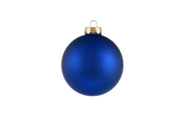 Mavi Noel topu beyaz arka planda izole edilmiş. Mutlu yıllar. Mücevherler. Ampuller, renkli süslemeler. Xmas cam top. Poster, afiş, kapak kartı, Noel ağacı için broşür tasarımı