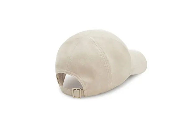 Λευκό καπέλο του μπέιζμπολ απομονωμένο σε λευκό φόντο. Καπέλο του μπέιζμπολ σε γωνίες θέα μπροστά και πίσω. Καπάκι καμβά για premium σχεδιασμό δώρου — Φωτογραφία Αρχείου