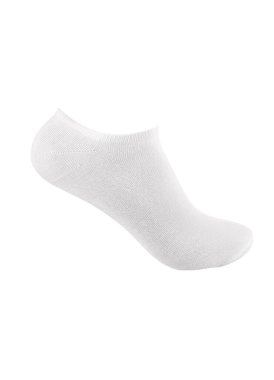 Beyaz renkli mini çoraplar beyaz arka planda izole edilmiş tasarım için. Spor için kısa çoraplar. Reklam, logo ve markalaşma için etiketler. Çift spor pamuklu çorap.
