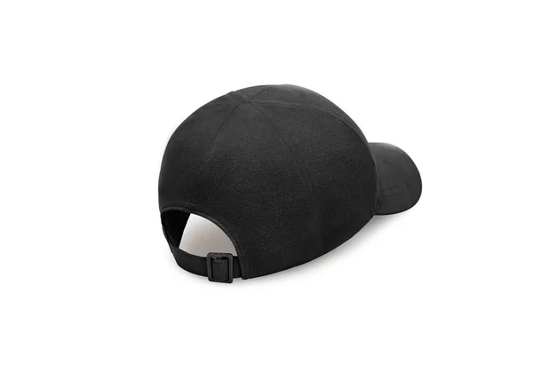Μαύρο καπέλο του μπέιζμπολ απομονωμένο σε λευκό φόντο. Καπέλο του μπέιζμπολ σε γωνίες θέα μπροστά και πίσω. Καπάκι καμβά για premium σχεδιασμό δώρου — Φωτογραφία Αρχείου