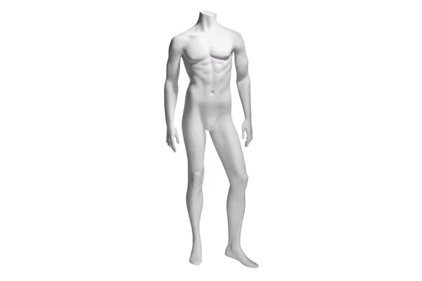 白い背景に隔離された服のための男性の白いプラスチック光沢のある立ってマネキン人形。人体モデル。装飾はファッション店を示す。リアルなイラストフロントビュー — ストック写真