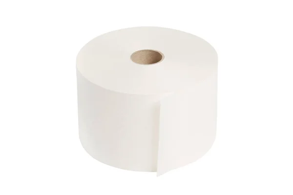 Toilet paper roll isolated on a white background. Cash register tape, slip receipt paper roll with clipping path. Rubber roll. White elastic band roll for sewing close-up. Fabric tape or cloth ribbon — Stock Photo, Image