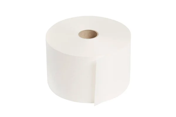 Papel higiênico rolo isolado em um fundo branco. Fita de caixa, rolo de papel de recibo deslizante com caminho de recorte. Rolo de borracha. Rolo de faixa elástica branca para costurar close-up. Fita de tecido ou fita de pano — Fotografia de Stock