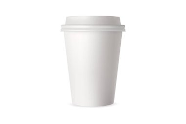 Plastic white cup for coffee, tea, chocolate and other hot drinks. Paper party cup mockup. Disposable Cups set. Take out mugs front view and space for your design