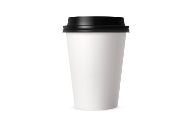 Plastic white cup for coffee, tea, chocolate and other hot drinks. Paper party cup mockup. Disposable Cups set. Take out mugs front view and space for your design