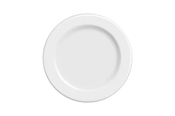 White plate isolated on white background. Kitchen dishes for food, kitchen, porcelain dishware. Top view — Stockfoto