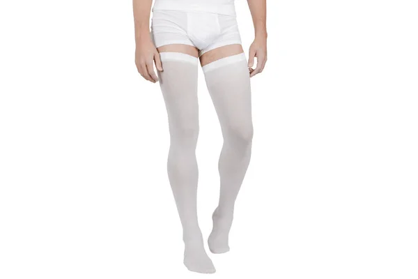 Compressão Hosiery para cirurgia isolada em branco. Meias médicas, collants para terapia de varizes. Embolismo mangueira dissuasiva ou meias anti-embolia — Fotografia de Stock