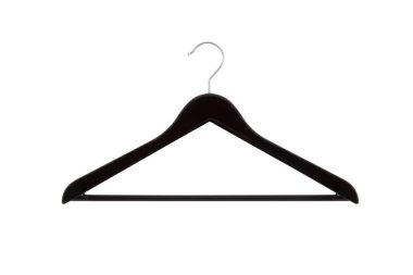 Empty black hanger isolated on a white background. Potential copy space above and inside clothes hangers. Coat hanger close up