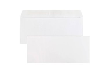 White paper envelope isolated on white background. Realistic blank white letter paper envelope front view. Template A4, C4, A5, C5, A3, C3 size. Mock-up of horizontal blank greeting card