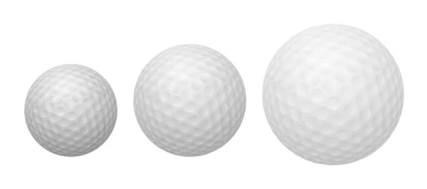 Bola de golfe isolada no fundo branco, profundidade total de campo, caminho de recorte. Bola de golfe branco tradicional para o esporte. Renderização 3D. — Fotografia de Stock