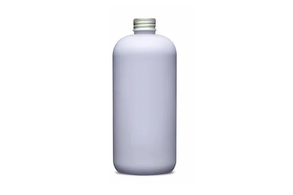 Blauwe fles met metalen aluminium dop geïsoleerd op witte achtergrond. Cosmetische fles met dispenser vloeibare container voor gel, lotion, badschuim 3d illustratie realistische mockup. Reinigingspomp — Stockfoto