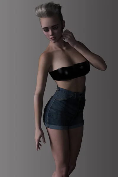 Sexy Blondynka Fantazja Romans Model Dżinsowe Szorty — Zdjęcie stockowe
