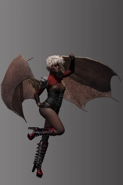 Sexy Zwart Vrouwelijke Demon Succubus Met Draken Vleugels — Stockfoto