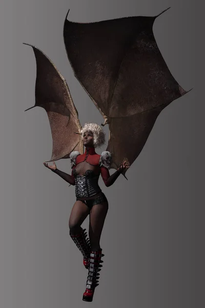 Seksi siyah dişi iblis ya da ejderha kanatlı succubus.