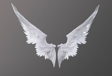 Gri arkaplanda beyaz melek kanatları