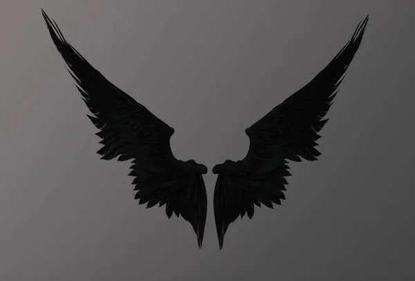 灰色の背景に黒い天使の羽 — ストック写真